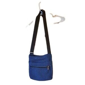 THIRTY ONE Houndstooth Teal Brown Adj Strap Crossbody Hipster Purse